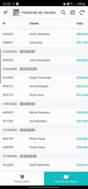 Histórico y tickets